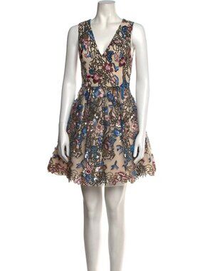Alice + Olivia Becca Mini Pouf Cocktail Dress with floral embroidery and sequins